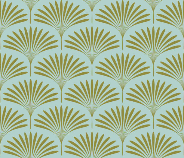 Simple blue green seamless stylized palm leaf pattern. Wallpaper pattern in repeat.