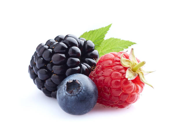 istock Mix berries in closeup with leaf 2196049953