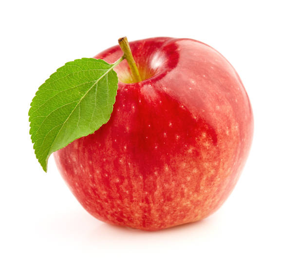 istock Red apple with leaf in closeup 2196049958