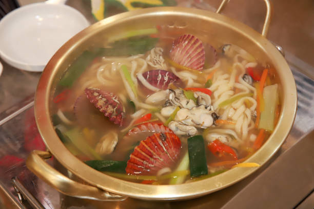 Korean traditional food. Seafood Kalguksu