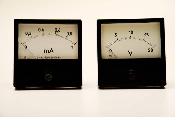 Voltmeter and ammeter on a white background. A means of measuring electric current and voltage.