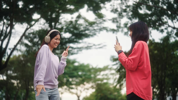 istock Influencer girl having fun dancing. 2196071254