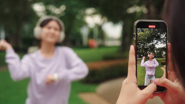 istock Influencer girl having fun dancing. 2196071298