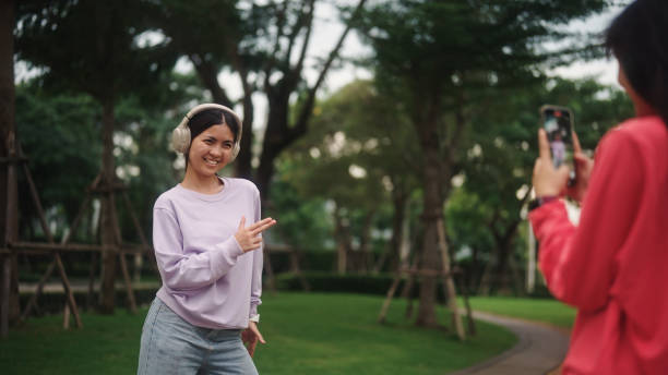 istock Influencer girl having fun dancing. 2196071307