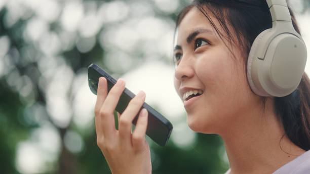istock Young woman use ai voice assistant while travel. 2196072604