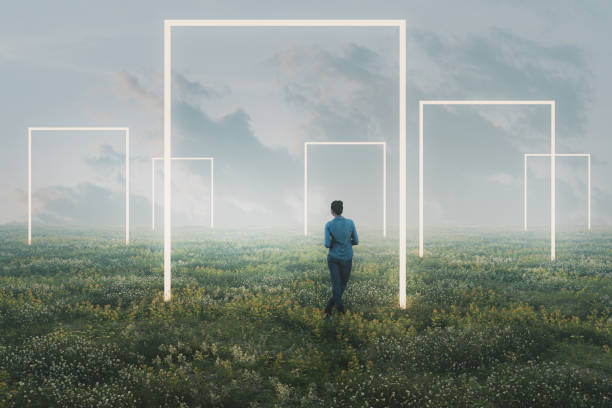 istock Woman standing in fantasy landscape 2196072833
