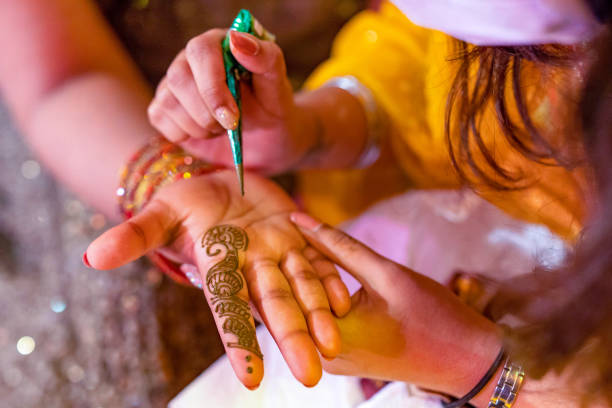 Indian bride's wedding henna mehendi mehndi hands close up
