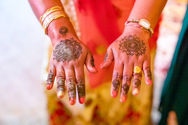 istock Indian bride's wedding henna mehendi mehndi hands close up 2196080729