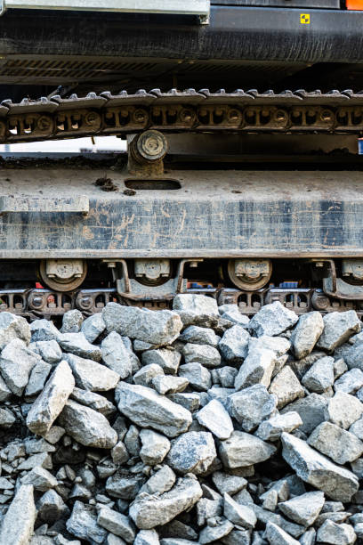 istock Tracks of an excavator on rocks.. 2196081390