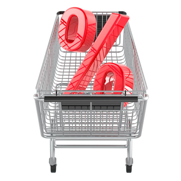 istock Percent sign inside shopping cart. Discount concept, 3D rendering 2196087948