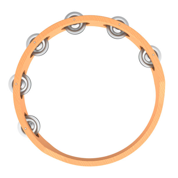 Wooden tambourine, top view. 3D rendering isolated on white background