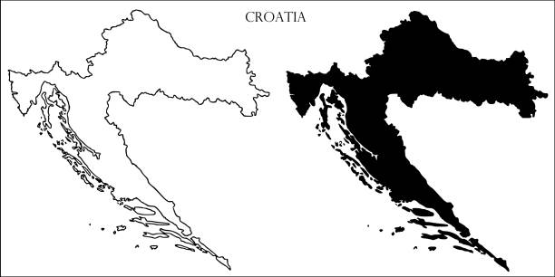 bildbanksillustrationer, clip art samt tecknat material och ikoner med croatia blank map, croatia map outline vector images - kroatien