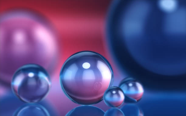 3d Render Glass Spheres on Blue Red Abstract Background (Depth Of Field)