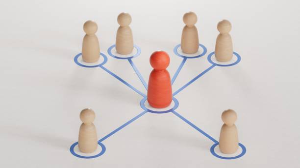 istock All for one. Teamwork. It is a stick figure.Organized groups managed by a leader.Leadership with business success concept.3D rendering on white background. 2196106049
