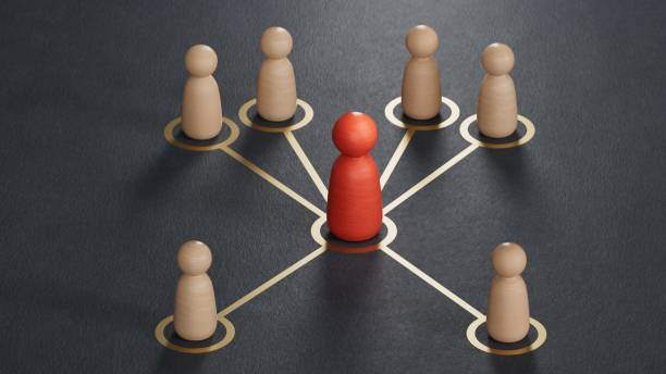 istock All for one. Teamwork. It is a stick figure.Organized groups managed by a leader.Leadership with business success concept.3D rendering on black background. 2196106084