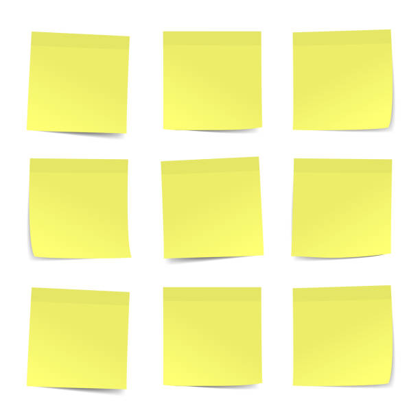 group of yellow blank post it notes copy space design