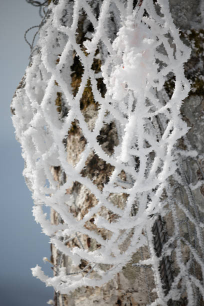Close up of icy white frozen net