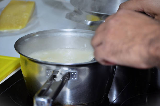 Cooking risotto rice on the electric stove