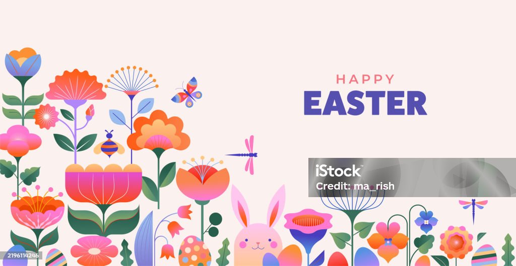 Happy Easter, Modern flat design with flowers, eggs and bunnies, pastel colors Happy Easter, Modern flat design with flowers, eggs and bunnies, pastel colors. Vector illustration Easter stock vector Happy Easter, Modern flat design with flowers, eggs and bunnies, pastel colors Happy Easter, Modern flat design with flowers, eggs and bunnies, pastel colors. Vector illustration Easter stock vector
