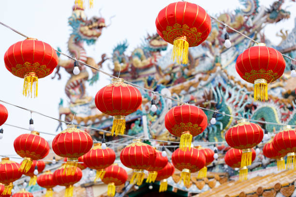 istock Lunar or Chinese new year lanterns decorated around temple, Thailand. 2196115656