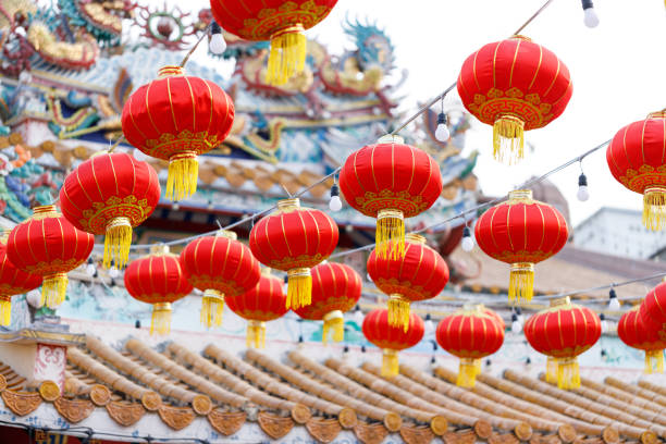 istock Lunar or Chinese new year lanterns decorated around temple, Thailand. 2196115659