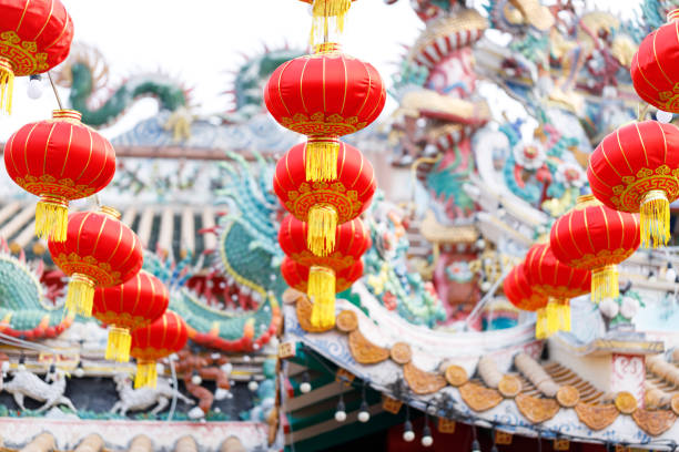 istock Lunar or Chinese new year lanterns decorated around temple, Thailand. 2196115665