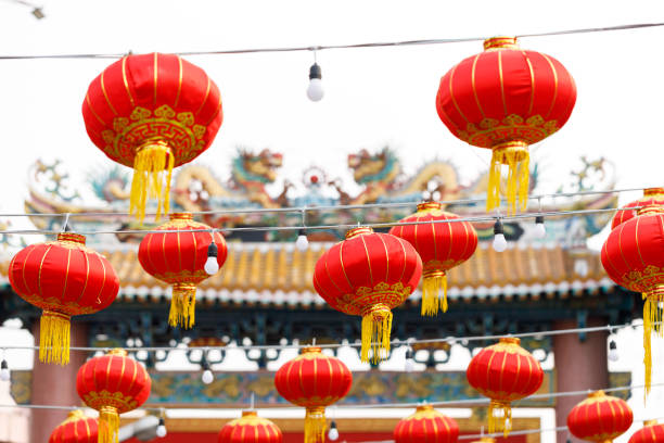 istock Lunar or Chinese new year lanterns decorated around temple, Thailand. 2196115709