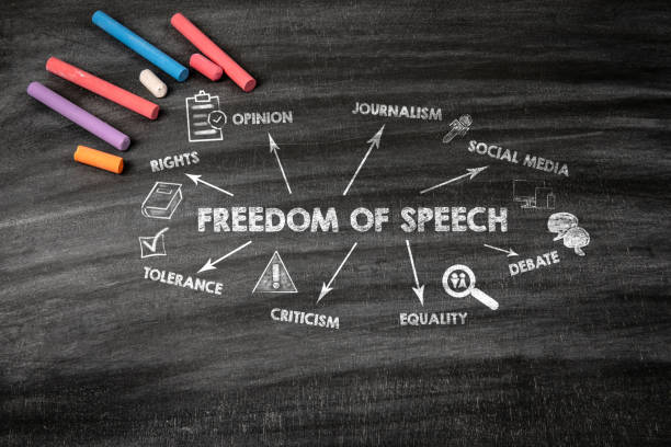istock Freedom of speech Concept. Black scratched textured chalkboard background 2196124869