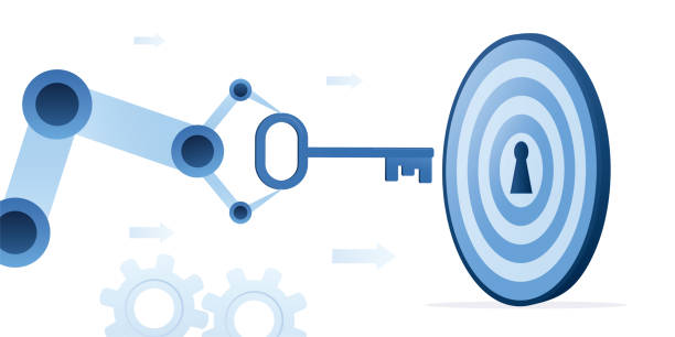 istock Giant robot hand holds key to success. Chat bot helps to achieve victory, open way to goals and rewards. Modern technology in business and sports helps to achieve targets and receive an award. 2196130104