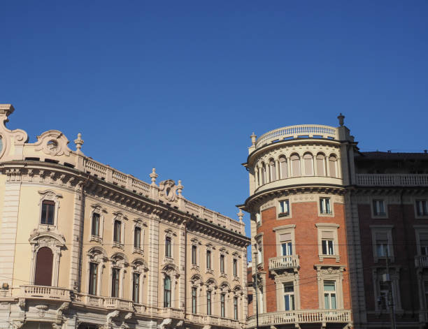 Piazza Solferino via Cernaia Micca skyline in Turin, Italy