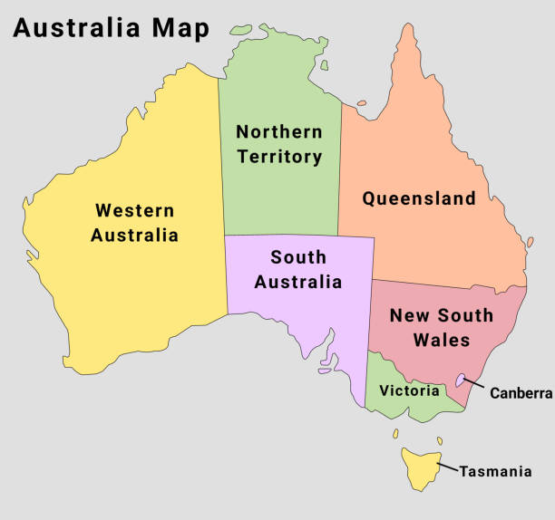Australia Map New Political Detailed Map Separate Individual States Australia Map New Political Detailed Map Separate Individual States With State Names Isolated 