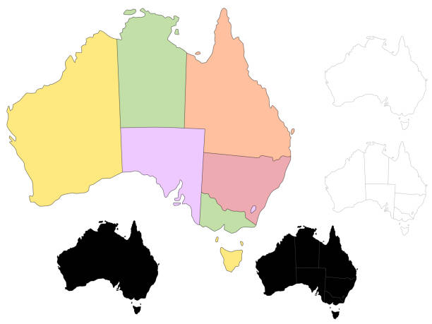 istock Australia Map set illustration, isolated on White Background, Australia Map Black and outline. 2196135285