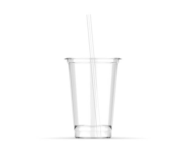 istock Blank empty disposable transparent glass with straw mockup on white background. Empty cup with tube mock up. Clear take away container for drink. Plastic traveller mug for beverage template. 3d illustration 2196136841