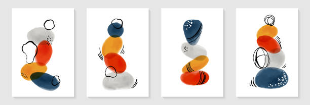 istock Creative minimalist hand painted Abstract art background with watercolor stain and shape elements vector EPS10. Design for wall decoration, postcard, poster or brochure 2196139598