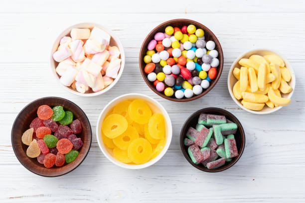 istock Mix of colorful candies . Top view 2196141070