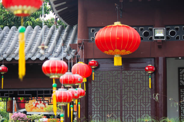 istock Chinese red lanterns hanging outside the house. 2196141627