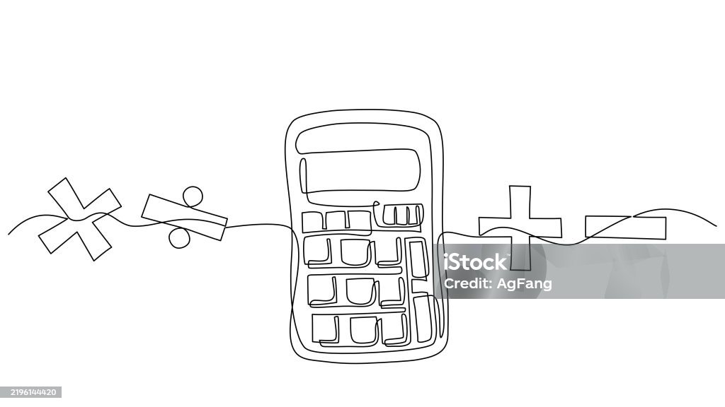 Calculation Tools Drawing Continuous One Line Drawing Of Calculator With Arithmetic Symbols Stock ...