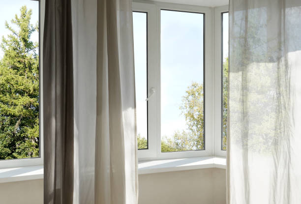istock View from the window on the garden green trees. 2196147150