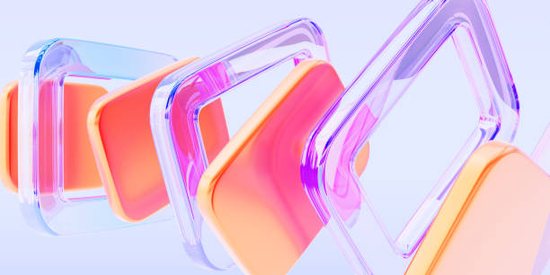 istock Abstract colorful 3d background with glass and plastic shapes render. Dynamic tech banner, transparent light holographic square frames with creative bright rainbow gradient rectangles 2196147397