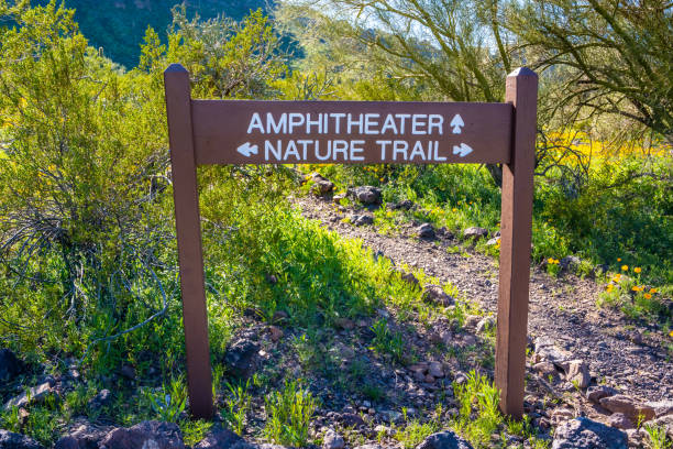 Picacho Peak SP, AZ, USA - Feb 18, 2023: A signage post for different tourist destinations