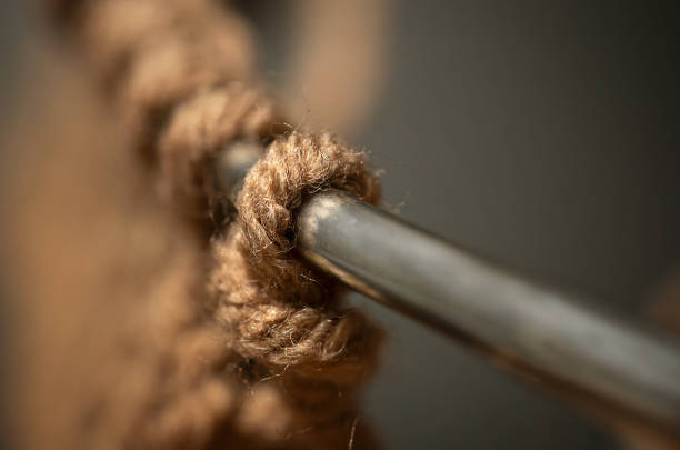 Woman, producing, crochet, art