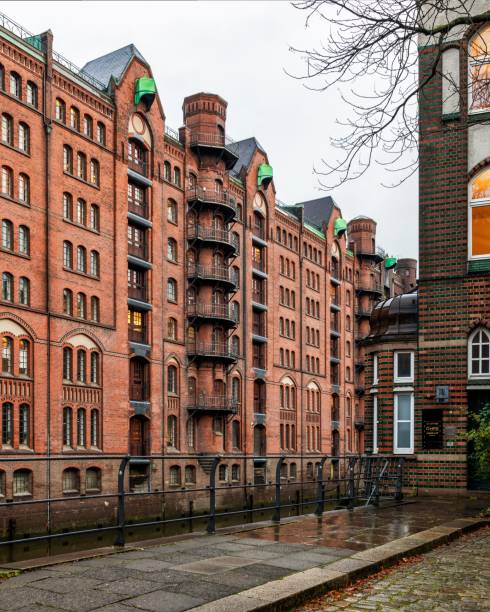 Hamburg, Germany – December 05, 2024: Speicherstadt in Hamburg showcases Neo-Gothic and modernist architecture