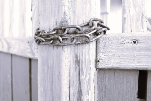 details on old and rusty chain used to close a door