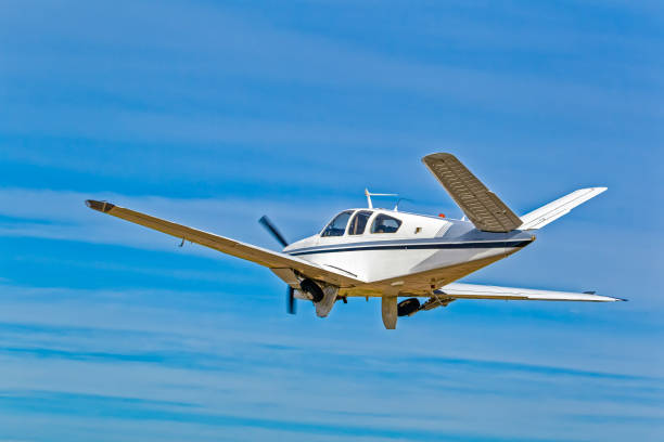 Front view of the engine of a propeller plane engine in airport