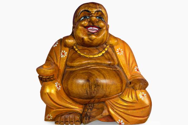 istock Vibrant Wooden Laughing Buddha Statue 2196161890