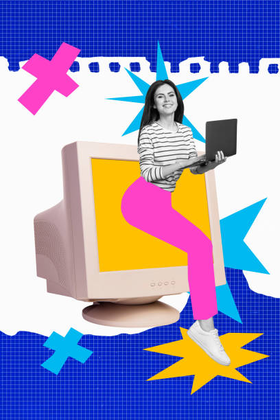 istock 3D collage composite trend artwork image of silhouette young lady hold laptop in hand step from retro computer monitor tech progress 2196169165
