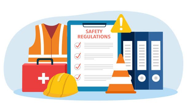 stockillustraties, clipart, cartoons en iconen met occupational safety and health administration. work safety regulations. worker security protection policy. - arbeidsveiligheid