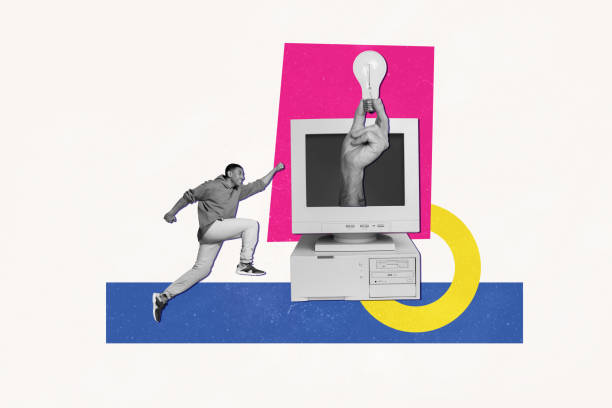 istock Collage image picture of funky cheerful man running hurrying complete work task deadline isolated on creative background 2196174241