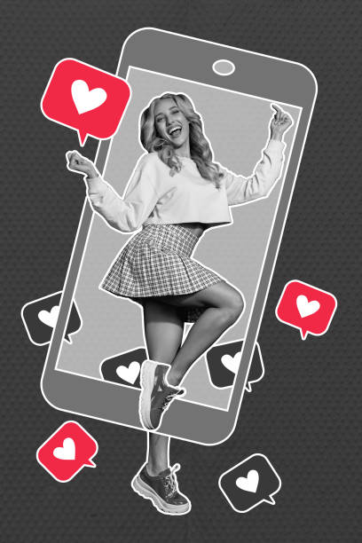 istock Sketch image composite trend artwork 3D photo collage of huge smartphone display young attractive lady hold on hand notice heart reaction 2196175933