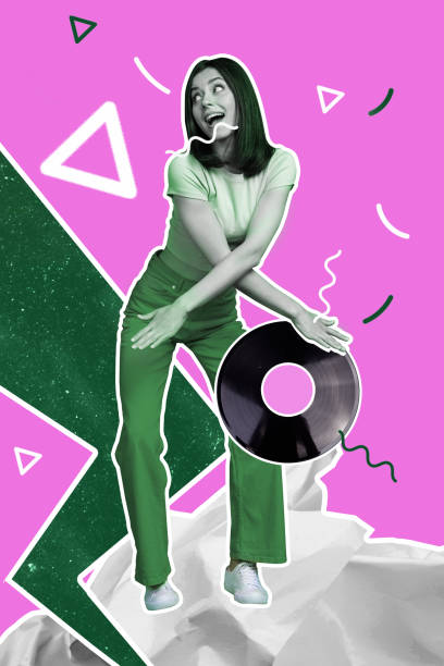 istock Composite trend artwork sketch image 3D photo collage of silhouette young attractive lady dance hold in hand vinyl disk analog music 2196176257